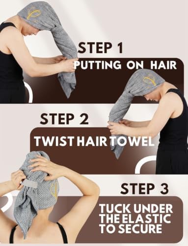 InnoBeta Large Hair Towel for Women, Microfiber Hair Wrap, Gray, Initial L - Image 4