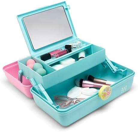 Caboodles On-The-Go Girl Makeup Storage Box 2-Pack, Two-Tone Pink/Light Blue and Lavender/Light Green, Hard Plastic Makeup Organizer Box, Built-In Mirror, Secure Latch for Safe Travel - Image 5