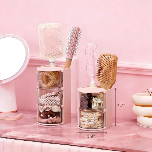 Luscinia Hair Accessories Organizer With Hair Brush Holder,Pink, 2-Layer - Image 3
