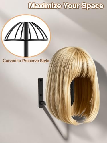 3 Pack Wig Stand Wall Mount, Metal Hat Display Holder with Velvet Cover - Image 2
