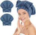 SUNLAND Large Microfiber Hair Drying Caps with Bow Knot 2 Pack Darkblue by SUNLAND