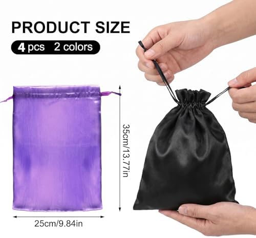 4 Pcs Wig Storage Bags with Satin Drawstring, 2 Colors Satin Bag Silk Hair Storage Bags Travel Bag for Packaging Wig Bundles Extensions - Image 2