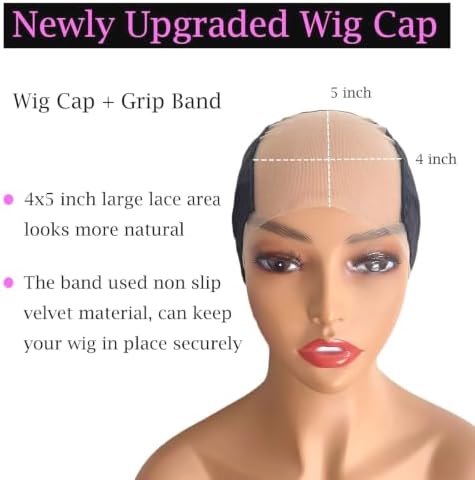 Lace Wig Grip Cap for Women 4x5 Transparent Lace Reusable Wig Caps, Wig Grip Band for Lace Front Wigs to Keep Wigs in Place, Adjustable Non Slip Wig Cap with Grip Band for Glueless Wig (Black) - Image 2