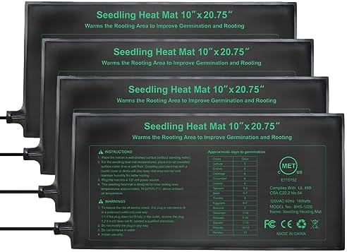 Seedling Heat Mat 4 Pack, MET Certified Heating Mat for Plants Grow Seed Starting Greenhouse, Waterproof Durable Germination Warm Hydroponic Heating Pad by HYDGOOHO