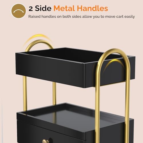 OmySalon Salon Trolley Cart, Hair Styling Station with 3 Trays & 1 Drawer, 2 Lockable Wheels, Esthetician Cart Mobile Storage Cabinet for Beauty Spa Barbershop, Black - Image 7