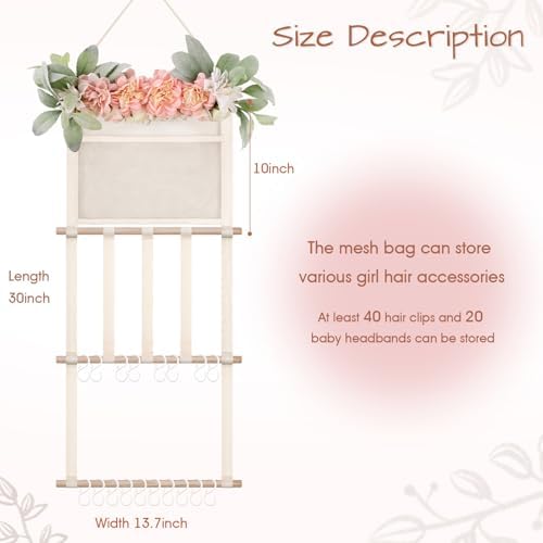 POVETIRE Headband Holder Hair Bows Organizer for Girls, Hair Accessories Display Storage Wall Hanging Decor for Baby Nursery Toddler Girls Room - Image 3