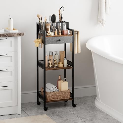 Bathroom Stand, Makeup Cart with Drawer for Cosmetic and Skincare - Image 3