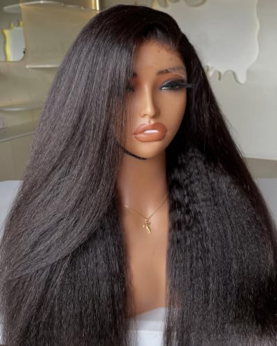 BEEOS Kinky Straight 13x6 SKINLIKE Real HD Lace Frontal Wig, Ultra-fitted Cap Design 250% Density 0.10mm Ultra-thin Invisible HD Lace Pre-Plucked Bleached Knots Human Hair Wig 20 Inch by BEEOS