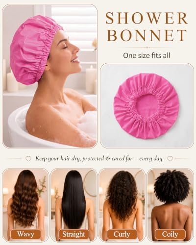 Edoneery Shower Caps for Women Reusable Waterproof, Shower Hair Cap - Image 5