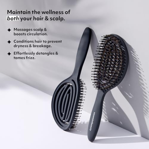 The Boar's Hair Bristle Wellness Brush | Conditions, Detangles, Boosts Scalp Circulation, Lightweight Flexible Design, Vented Cushion, Pain-Free, Helps Dry Damaged Hair (Jeju Charcoal) - Image 4