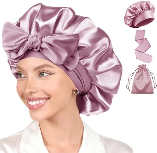 Womens Hair Bonnets Satin Bonnet for Sleeping Silk Bonnets Curly Hairs Braids Silky Sleep Caps with Long Soft Tie Band by WJingYiJia