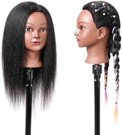 SOPHIRE 16" 100% Real Hair Mannequin Head with stand, Hairdresser Cosmetology Mannequin Manikin Training Practice Doll Head for Braiding Hairstyling - Black - Image 3
