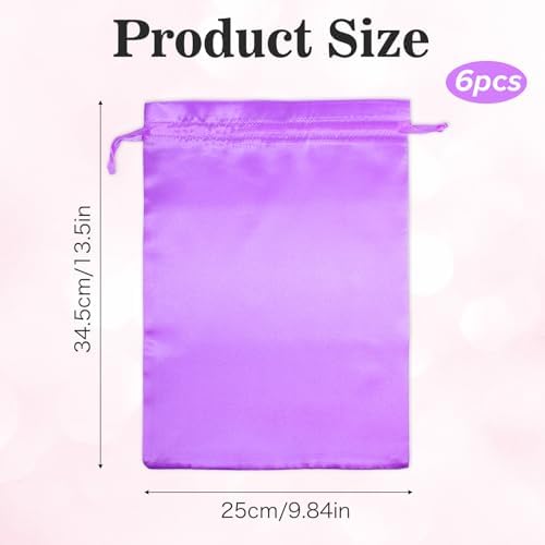 JIEYAO 6 Pieces Wig Bags with Satin Drawstring, Purple Silk Wig Storage Bags Storage for Wigs Extension Bundle(Purple) - Image 2