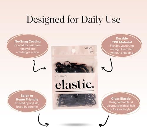 Kitsch No Snag Small Hair Ties - Elastic Rubber Bands for Hair | Women's Hair Elastics - 1 pack, 100pcs (Black) - Image 4