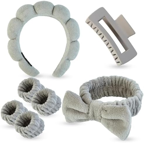 7 Pcs Spa Set, Facial Headband and Wristband Set, Skincare Accessories, College Style Girl Idea Gifts, Hair Accessories for Women and Girls（Light Coffee ） by Unknown
