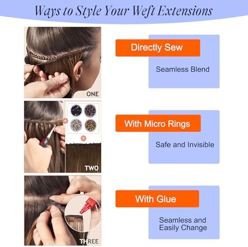 Full Shine Brown Weft Hair Extensions Human Hair 24 Inch Color #4 Medium Brown Sew In Bundles Human Hair Remy Hair Extensions for Thin Hair 105 Grams Hair Pieces - Image 6