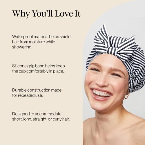 Kitsch Luxury Large Shower Cap for Women - Stripe - Image 5