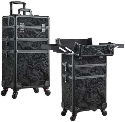 FRENESSA 3 in 1 Rolling Makeup Case Cosmetology Case on Wheels Alpine Black by Frenessa