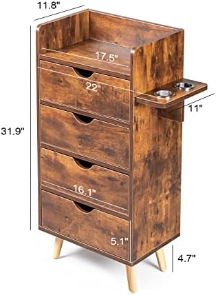 OmySalon 4 -Layer Salon Station Storage Cabinet, Beauty Barber Styling Stations, Hair Stylist Station Equipment with 2 Hair Dryer Holders, 4 Drawers and Raised Table Legs, Rustic Brown - Image 3