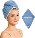 Microfiber Hair Towel Wrap for Women, Soft Lightweight Quick Dry Turban, Drying Hair Towels for Women, Hair Drying Towel with Button for Curly & Long Hair - Blue (Note: This model is ultra-slim.) by Unknown