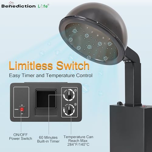 Hooded Conditioning Hair Dryer 1200W, 60-Minute Timer, Temperature Adjustable, Angle & Height Adjustable Downdraft Hood, for Homes, Beauty Salons, Studios - Image 3