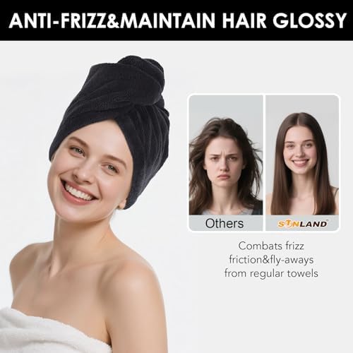 SINLAND Large Hair Drying Cap Hair Towel for Women 3 Pack Black - Image 6