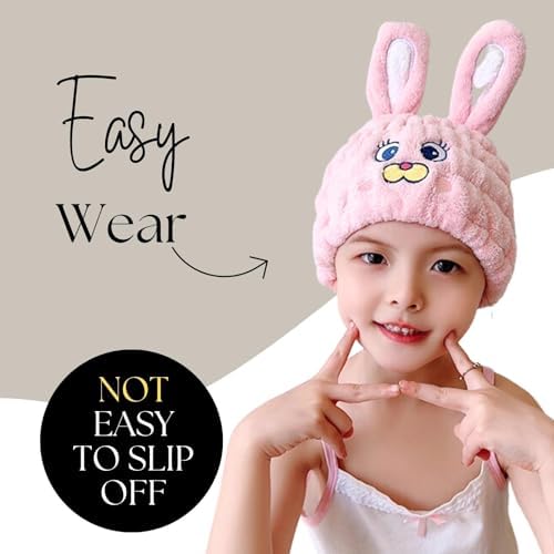 Microfiber Hair Towel Wrap for Kids, Bunny Toddler Quick Drying Cap - Image 3