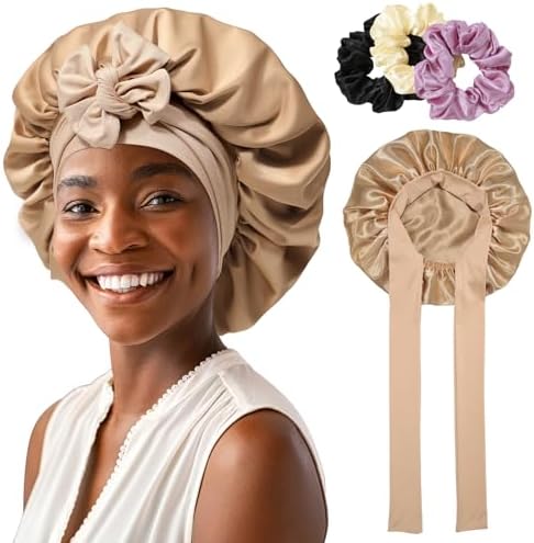 AWAYTR 2-Layer Satin Hair Bonnet, Tie Band Sleep Cap for Women by AWAYTR