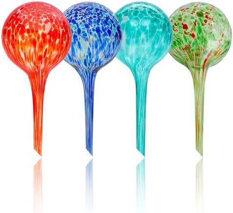 Iridescent Self Watering Globes, Glass Rainbow Plant Watering Globes, Self Watering Planter Insert, Automatic Plant Waterer Indoor (Small-4 Pcs Multi-Color) by Plankkers