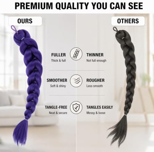 Purple Ponytail Extension Set, 34-Inch Hairpiece with Clips and Storage Bag - Image 4
