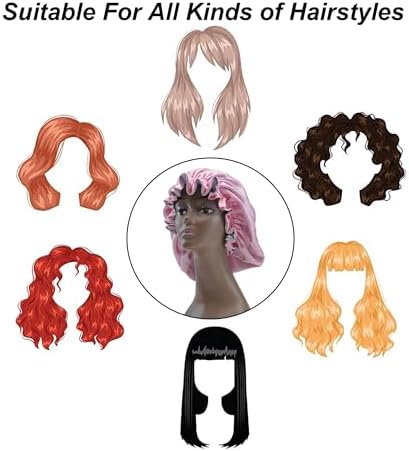 Silk Bonnet for Sleeping Satin Bonnets Double Layer Reversible Hair Cap Bonnet for Women Long Curly Braid Hair (Pink) - Image 6