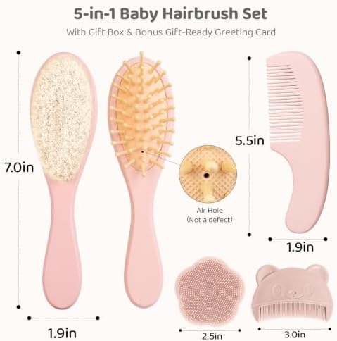 5 Piece Baby Hair Brush Set, Wooden Baby Brush and Comb Set with Natural Soft Goat Hair Bristles, Cradle Cap Brush, Baby Essentials Grooming Kit for Boy Girl - Image 2
