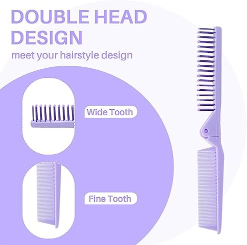 RHOS 2-Pieces Mini Folding Combs for Purse and Travel, Double Headed Small Combs and Brush Set for Women,Girls (Pink & Purple) - Image 2