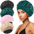 4PCS Silk Satin Bonnets for Black Women & Men - Elastic Wide Band Hair Wrap Cap for Curly Hair - Shower Cap for Sleeping (Black, Peacock Blue, Pink, Khaki) by FIRSTPELLA