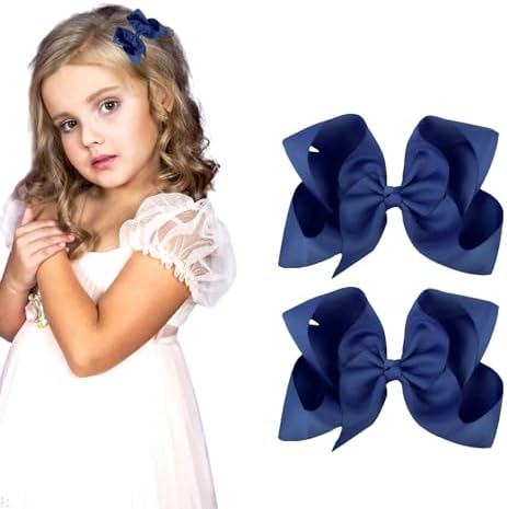 3 Inch Navy Hair Bow Clips for Girls - Set of 2 by Ronger2000