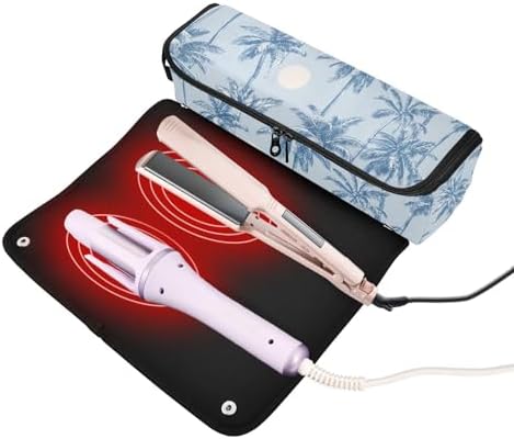 Hair Tools Travel Bag with Heat Resistant Mat Detachable 2-in-1 Curling Iron Travel Case Hot Tools Organizer for Straightener Flat Iron Light Blue Palm Trees and Sun - Image 2