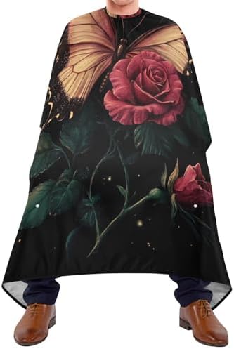 ALAZA Rose Flower Butterfly Barber Cape for Men Women, Waterproof Haircut Apron Beard Shaving Bib Hair Cutting Cloth 55 x 65 Inch - Image 2