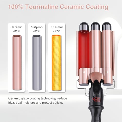 kuwa Crimper Hair Tool,3 Barrel Curling Iron,hairCrimper for Women,Hair Waver with LCD Temperature Display,Long-Lasting Natural Tight Waves - Image 3