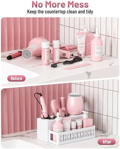 Hair Tool Organizer, Detachable Hair Dryer Holder with 3 Stainless Steel Cups, Wall Mounted Bathroom Organizers and Storage for Accessories, Curling Irons, Straighteners, Toiletries, Makeup - Image 7