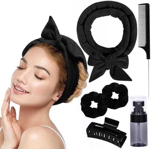 Heatless Velvet Hair Curlers to Sleep in Heatless Curling Rod Headband For Long Hair Overnight No Heat Curls for Women Long Hair Waves - 6 Pieces Set (Black) by fallsea
