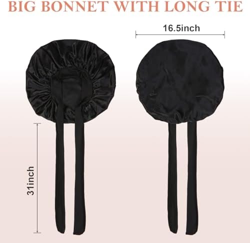 3Pcs Bonnets for Sleeping, Extra Satin Silk Bonnet for Sleeping Women with Tie Band for Curly Hair Jumbo Bonnet Braids - Image 6