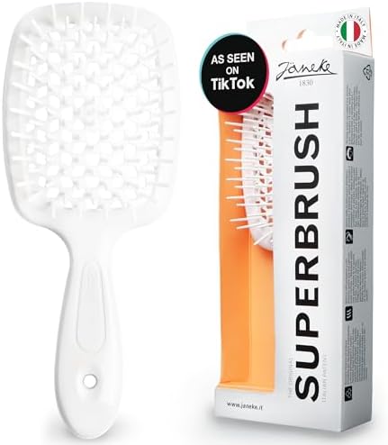 Janeke Superbrush Detangling Brush for Soft Smoothing Hair Brushing with Anti-Static Bristles - Vented Wet Hair Brush for Blow Drying Use - Perfect for Curly, Thick, Wavy, Fine Hair Types (White) by Janeke