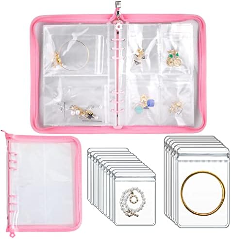 Travel Jewelry Organizer Transparent Jewelry Storage Book Set Pink by Uprony
