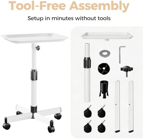 36" Salon Tray on Wheels White, Adjustable Height Tattoo Tray Cart - Image 5