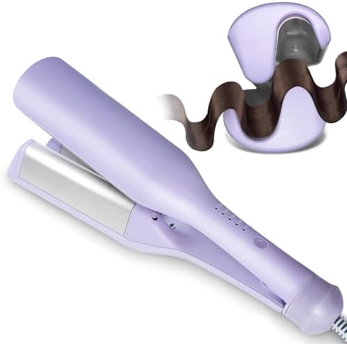 Beach Wave Curling Iron Deep Waver Hair Tool, Mermaid Hair Waver for Women Crimper, Anti-Scald, Dual Voltage, 1.4 Inch Ceramic Double Barrel Wavy Curling Iron, Purple by Tieumioe