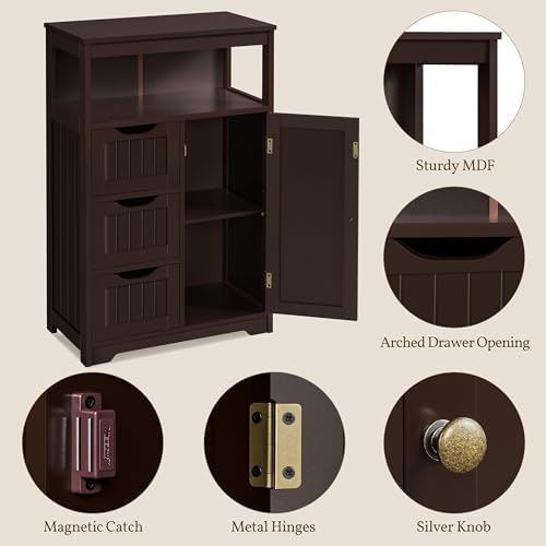 Yaheetech Freestanding Bathroom Storage Cabinet with 3 Drawers, Espresso - Image 6