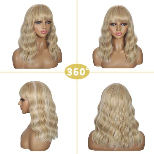 Sebast Pastel Bob Wigs with Bangs for Women Loose Wavy Wig Pastel Wavy Shoulder Length Bob Synthetic Cosplay Wig for Girl Colorful Costume Wigs (Vanilla Butter Blonde) - Image 4