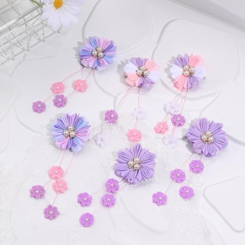 OAOLEER 6PCS Hair Bows for Girls, Purple Flower Hair Accessories for Girls - Image 6