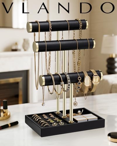 VLANDO Jewelry Organizer, 3 Tier Jewelry Bracelet Necklace Holder with Tray - Image 2