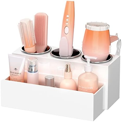NIUBEE Acrylic Hair Tool Organizer,Hair Blow Dryer Holder with 3 Cups,White by NIUBEE
